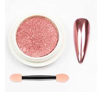 1 Pot Rose Rose Poudre Chrome Ongle Holographique Métallique Effet Miroir Magique Manucure Paillettes Pigment Poussière pour Gel Ongles Art Décoration avec Bâton Éponge