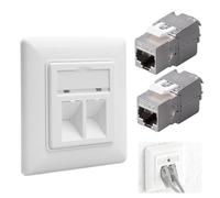 1 Prise Réseau Encastrée, 2 modules Keystone RJ45 CAT 7 Boîte Encastrable Ethernet LAN 10 Gbit/s 2 Ports Prises de Données Outil de Connexion Réseau pour Internet Haut Débit et Maison Connectée Blanc