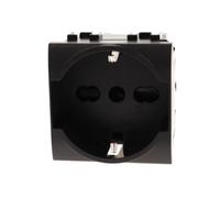1 prise Schuko universelle 2P+T 10/16A 220V, compatible avec Bticino Living International, couleur noire, occupe 2 modules