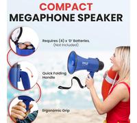 Pyle Mégaphone 30W Compact à piles – Microphone intégré, Sirène, Poignée pliable (Bleu)