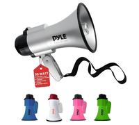 Pyle Haut-Parleur Mégaphone Portable avec Sirène ,Mégaphone Porte-Voix, Fonctionnant sur Piles, Puissance de 30 Watts, Microphone, 2 Modes, Sonorisation PA et Poignée Pliable ,Argenté