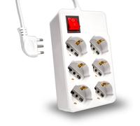 1 pz Multipresa Quadra con Cavo 1,5m e 6x Prese Bipasso/Schuko 10/16A, Spina 16A