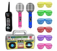 1 radio gonflable + 1 téléphone portable rétro gonflable + 2 microphones gonflables + 6 lunettes de fête stores vénitiens, accessoires de fête gonflables années 80 90 accessoires de décoration disco