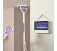 1 Raquette Électrique Insectes avec Une Extension Télescopique + 1 Lampe Anti Moustique Interieur avec 2 Ampoules De Rechange