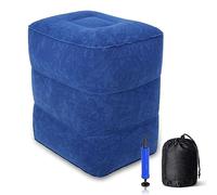 1 Repose-pieds gonflable pour voyage en avion, repose-pieds de voyage réglable à trois couches avec pompe à main, repose-pieds réglable en hauteur pour avion, voiture, salon, bureau, coussin