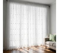 1 rideau brodé en lin transparent blanc de 140 x 216 cm, avec poche sur le dessus, broderie à pois délicats, rideaux de fenêtre pour salon, chambre à coucher