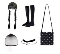 1 Robe Costumée, Perruque Tresse, Sac À Bandoulière, Chaussettes, Chaîne De Clavicule, Accessoires De Rôle, Accessoires De Costumes Noirs Créatifs.