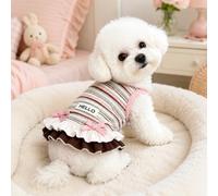 1 robe rayée pour animal de compagnie, vêtements pour chien et chat de petite taille, en peluche, bichon, yorkshire, usage quotidien, photos (M)