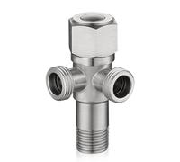 1 robinet d'équerre universel 1/2" avec 2 sorties - Raccord d'eau - Valve d'angle - Double valve en acier inoxydable pour filetage mural 1/2"