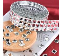 1 rouleau de 10 mm de large Ruban strass argent, ruban strass étincelant auto-adhésif, ruban en cristal de verre, convient pour la décoration murale DIY, la voiture, les vêtements, les boîtes, les cad