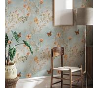 1 rouleau de 1m/3m/5m Papier peint vintage style campagne avec effet 3D de papillons orange et fleurs. Papier contact amovible et auto-adhésif, papier peint vinyle pour la décoration maison DIY, fond
