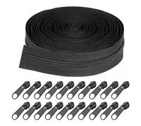 1 rouleau de fermeture éclair en nylon de 10 yards avec 20 curseurs, fermeture éclair en nylon noir, artisanat pour vêtements, sacs, noir