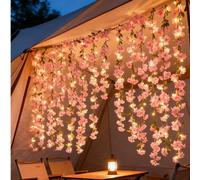 1 rouleau de guirlande lumineuse à LED fleurs de cerisier (2m/6,56 pi) - Lumières de fée blanc chaud alimentées par pile pour anniversaire, mariage, Ramadan, Nouvel An, décoration de Noël - Lampe mura