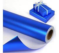 1 rouleau de papier cadeau de finition métallique mate, couleur bleue, convient pour Thanksgiving, mariage, Halloween et autres occasions. Papier cadeau de couleur unie, parfait pour mariage, Saint-Va