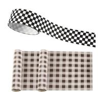 1 Rouleau De Ruban À Carreaux Noir Et Blanc, 2 Morceaux De Papier D'Emballage À Carreaux Noir Et Blanc, Ruban D'Emballage, Long Ruban Découpable, Matériaux D'Emballage À Carreaux