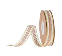 1 rouleau de ruban de jute pour porte, décoration vintage, ruban cadeau Burlap pour bricolage, artisanat, emballage de Noël, table à manger, couronne d'automne, or blanc, 15 mm x 10 m