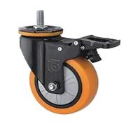 1 roulettes pivotantes en PU orange de 2,5 pouces avec frein, plaque et montage à vis(M16x30mm-Brake)