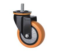 1 roulettes pivotantes en PU orange de 2,5 pouces avec frein, plaque et montage à vis(M16x30mm-Universal)