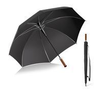 【1&S】Parapluie homme Ø122cm, auto, 280T, poignée bois, 3 pers. étanche | Arceaux robustes,tissu 280T dense,léger,pluie & soleil,résistant vent,mauvais temps,avec pochette, pro,noir