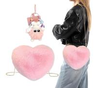 1 Sac À Bandoulière En Forme De Cœur Et 1 Pendentif De Dessin Animé, Sac À Bandoulière En Peluche, Sac À Bandoulière Mignon, Sac À Bandoulière Créatif.