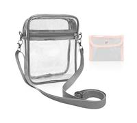 1 sac à bandoulière transparent, 1 sac de rangement à clipser, bandoulière réglable, sac de rangement étanche, sac de rangement portable, sac de rangement de voyage, Bord gris transparent, Taille