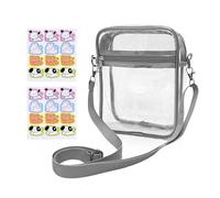 1 sac à bandoulière transparent, 2 autocollants d'animaux, bandoulière réglable, sac de rangement étanche, sac de voyage portable, sac de rangement multifonctionnel, Bord gris transparent, Taille