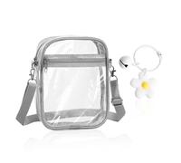1 sac à bandoulière transparent visible, 1 petit pendentif fleur, bandoulière réglable, sac de rangement étanche, sac de rangement pour les voyages et les voyages d'affaires, Bord gris transparent,
