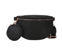 1 Sac À Bandoulière Unisexe Noir Avec 1 Petit Portefeuille, Sac De Taille En Similicuir, Sac Simple À Large Bandoulière, Adapté Pour Les Déplacements, Le Shopping, Les Voyages, La Marche