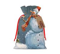 1 sac à cordon imprimé Merry Christmas pour emballage cadeau de Noël, ruban rouge, taille M