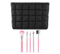 1 Sac À Cosmétiques À Carreaux Et 5 Pinceaux De Maquillage, Version Coréenne De La Pochette De Style Occidental, Assortiment D'Articles De Toilette.