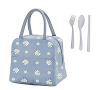 1 sac à déjeuner portable, avec 1 lot de fourchettes/cuillères/baguettes, sac à déjeuner anti-fuite, sac de pique-nique marguerite, sac fourre-tout, sac à déjeuner isotherme, pour camping, travail