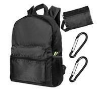 1 Sac À Dos Pliant Noir, 2 Mousquetons, Sac À Dos De Randonnée Léger, Sac De Vêtements De Fitness, Sac De Voyage D'Alpinisme En Plein Air, Sac De Rangement Multi-Poches, Sac À Dos De Cyclisme
