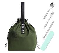 1 Sac À Lunch Avec Cordon De Serrage, 1 Ensemble De Vaisselle, Design Pratique, Léger Et Facile À Transporter, Adapté Aux Repas En Plein Air, Adapté Aux Étudiants Et Aux Amateurs De Plein Air.