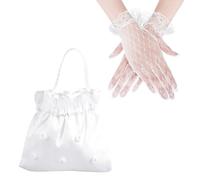 1 sac à main de mariage avec 1 paire de gants en dentelle, sac de mariage pour mariée, demoiselle d'honneur, sac à main pour mariage, accessoires de communion pour fille (blanc)