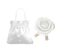 1 sac à main de mariage en satin, 1 fleur de poignet, sac de mariage, accessoires de mariée, sac à main de mariage, sac à main de mariée blanc