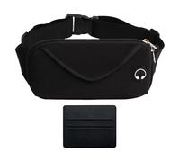 1 sac banane de voyage, 1 porte-cartes, sac banane de vélo, sac banane avec trou pour écouteurs, sac banane réglable, Noir , Taille unique, Moderne