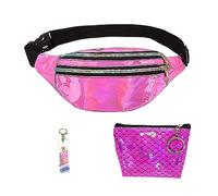 1 sac banane holographique rose, 1 portefeuille zéro, 1 porte-clés, sac bandoulière multifonctionnel, sac de sport en cuir tendance, adapté pour les voyages, les sports de plein air, etc, Rose, Taille