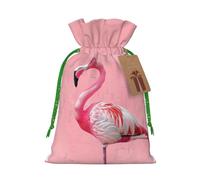 1 sac cadeau de Noël imprimé flamant rose avec cordon de serrage, sac à bonbons, pour décorations de fête de vacances, fournitures de fête de mariage, ruban de Noël vert M