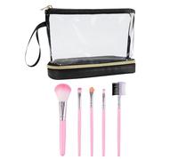 1 sac cosmétique transparent étanche et 5 pinceaux de maquillage rose, sac cosmétique portable, fournitures de voyage, sac cosmétique grande capacité, Noir , Taille unique, Moderne