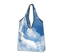 1 sac de courses pliable, réutilisable, lavable, léger | Sac fourre-tout de grande capacité imprimé agneau avec un lion sur les nuages pour le stockage de voyage au supermarché