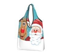 1 sac de courses pliable, réutilisable, lavable, léger | Sacs fourre-tout de grande capacité imprimés de cerf de Père Noël pour le stockage de voyage de supermarché