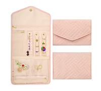 1 sac de rangement pliant pour bijoux, sac à bijoux portable, organisateur de bijoux de voyage, boîte de rangement pour bagues, utilisé pour les bracelets, boucles d'oreilles, bagues (rose nude)
