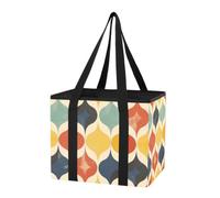 1 sac de rangement pour coffre de voiture, réutilisable, motif vague de couleur rétro, sac fourre-tout pliable et robuste avec poignées et fond rigide pour camping, voyages, courses de supermarché