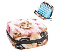 1 sac de rangement pour serviettes hygiéniques, grand organiseur de serviettes hygiéniques, sac réutilisable pour première période pour filles et femmes - 17 x 17 x 12 cm/visages de chaton avec cœurs