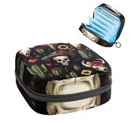 1 sac de rangement pour serviettes hygiéniques, grand sac réutilisable pour première période pour filles et femmes - 17 x 17 x 12 cm/tête de mort dans un chapeau mexicain et un cœur en fer à cheval de