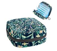 1 sac de rangement pour serviettes hygiéniques, grand sac réutilisable pour première période pour filles et femmes - 17 x 17 x 12 cm/motif floral coloré fleurs sauvages vertes herbes fleurs vertes