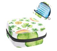 1 sac de rangement pour serviettes hygiéniques, grand sac réutilisable pour première période pour filles et femmes - 17 x 17 x 12 cm / aquarelle St Patrick Day Trèfle Rainbow Coins