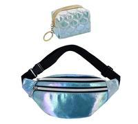 1 Sac De Taille Holographique Bleu et Mini Portefeuille, Laser étanche à Bandoulière avec Ceinture Réglable, Adapté aux Voyages en Plein Air, au Shopping, au Sport