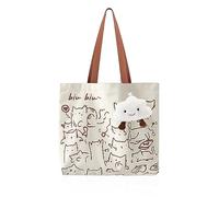 1 sac de transport en toile avec 1 pendentif en forme de nuage en peluche, sac à bandoulière de grande capacité, sac à main mignon, sac de courses avec motif de chat, sac de loisirs pliable, adapté