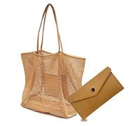 1 sac fourre-tout de plage en maille avec 1 poche à monnaie en feutre, sac à bandoulière pliable en maille de grande capacité, sac de plage d'été, parfait pour les fêtes sur la plage, les voyages